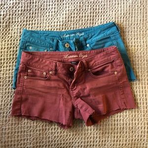 Lot of two, midi length size 8 American Eagle cut off shorts.